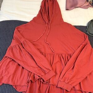 Aerie Deep Red Tiered Hoodie